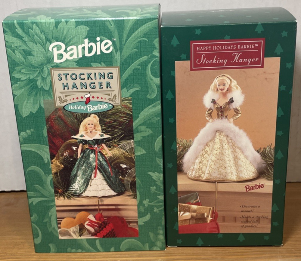 (2) Happy Holiday Barbie Christmas Stocking Hangers NIB